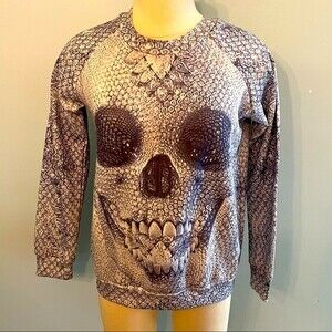 NEW Skull Bones Printed Raglan Long Sleeve Sweatshirt